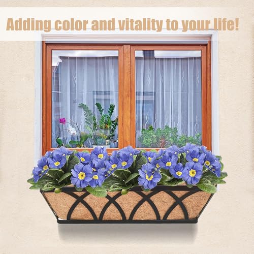 Flat Railing Planter Window Box 4 Pack 24" Horse Trough Planter with Coco Fiber Liner Metal Window Planter Box Deck Balcony Rail Planter for Outdoor Porch Fence Patio
