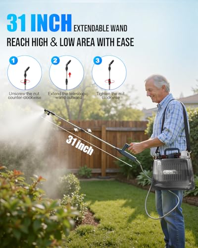 Battery Powered Sprayer 2 Gallon, Electric Weed Sprayer with 3 Adjustable Pressure Levels, 4 Nozzles & Extendable Wand, Rechargeable Garden Sprayer for Yard, Lawn, Plants & Fertilizer - color: Black