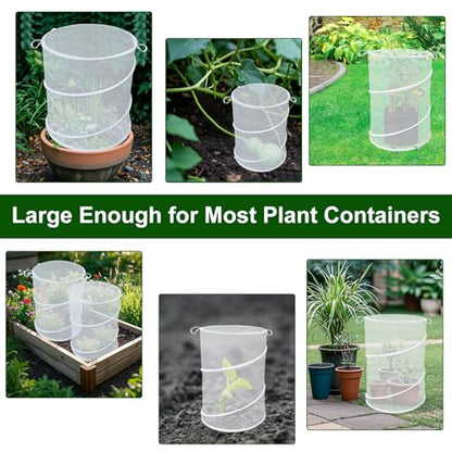 4 Pack Pop up Plant Covers Tent from Animals, 20"H X 13"D Insect Barrier Mesh Plant Guard Cover Net White Garden Plant Protectors Mini Greenhouse Plant Protection Cage with Stakes for Outdoor Plants - color: White