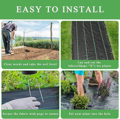 24 Garden Stakes + 3ftx100ft Weed Barrier Landscape Fabric Heavy Duty, Weed Gardening Ground Cover Mat, Weed Control Garden Cloth, Woven Geotextile Fabric for Underlayment Commercial Driveway Fabric - size: 24 Pegs + 3FTx100FT