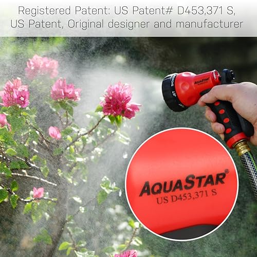 AQUASTAR by Eden AS73370 Rear-Trigger 7-Pattern Hose Nozzle (Red) | Impact-Resistant ABS, Ergonomic Grip, Adjustable Spray Patterns for Lawn & Garden, Vibrant Colors - color: Red