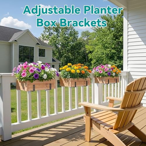 Adjustable Planter Box Brackets,Enhanced Bottom Support,Universal Outdoor Hanging Brackets,Flower Box Brackets for Fence Railings, Windowsill, Patio, Garden,Balcony. (Black) - color: Black