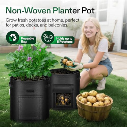 VIVOSUN 5-Pack 7 Gallon Potato Grow Bags, Roll-up Harvest Window - color: Black, size: 7 Gallon
