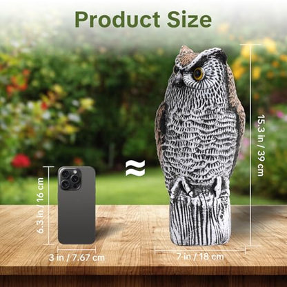 OFFO Realistic Owl Statue, Hand-Painted Garden Owl Decor, 15 Inch - size: 15 in