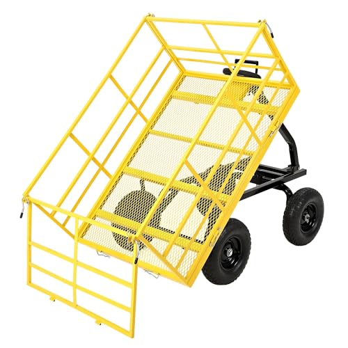 1500 lbs Heavy Duty Steel Garden Cart - Utility Yard Wagon - Removable Mesh Sides & 180° Swivel Handle - Flat-Free All-Terrain 13-Inch Wheels - Red Rims, Black Frame, Black Handlebars - color: Yellow