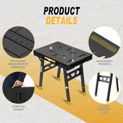 Portable Work Table, 1650lbs Capacity, Folding Work Bench, Yellow - color: Yellow