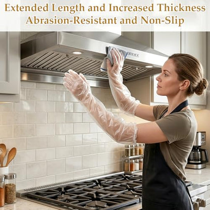 Larrel Long Disposable Gloves for Cleaning, 10Pcs Clear Waterproof Protective Dishwashing Gloves, Long Plastic Glove for Household Cleaning, Dishwashing, Gardening(18.11in/46cm)