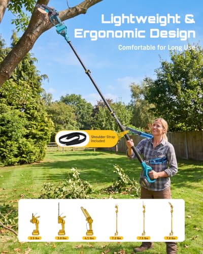 SEESII 6-in-1 Cordless Pole Saw & Hedge Trimmer Combo, 2×4000mAh Batteries - color: Navy Blue
