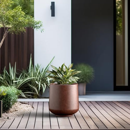 Kante Accent Round Curved Rusty Concrete Planter 13" Dia, Outdoor - color: Rusty, size: 11.6" D
