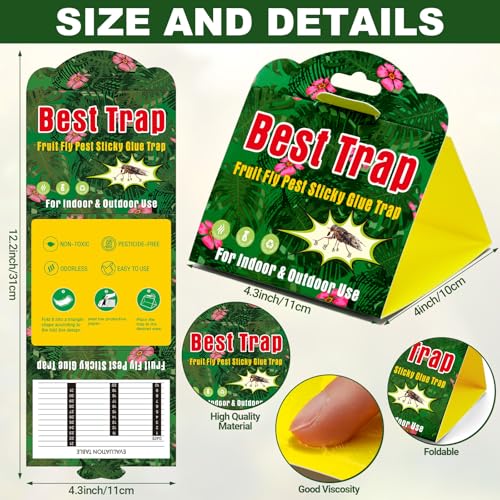 Qualirey 20 Pcs Yellow Sticky Traps for Indoor and Outdoor, Fruit Fly Sticky Gnat Strips Hanging Foldable Traps 4.2 x 11.2 Inch for Fruit Insect Fungus Bugs