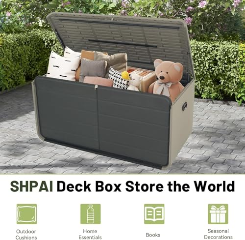 Outdoor Storage Shed, 160 Gallon Resin Deck Box for Patio Tools & Pool - color: Gray-C