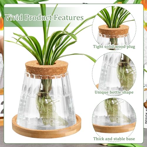 6 Pcs Glass Plant Propagation Station with Wood Lid & Stand, Cute Style - style: Cute Style