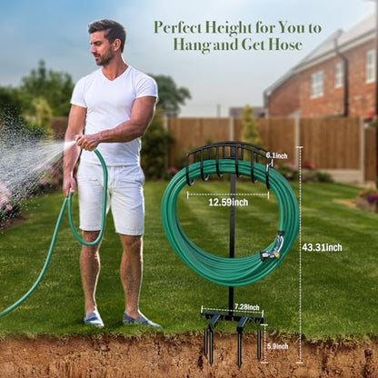 Winpull Garden Hose Holder Detachable Heavy Duty Metal Water Hose Hanger, Freestanding Hose Storage Stand Rack for Outside (Black) - color: Black