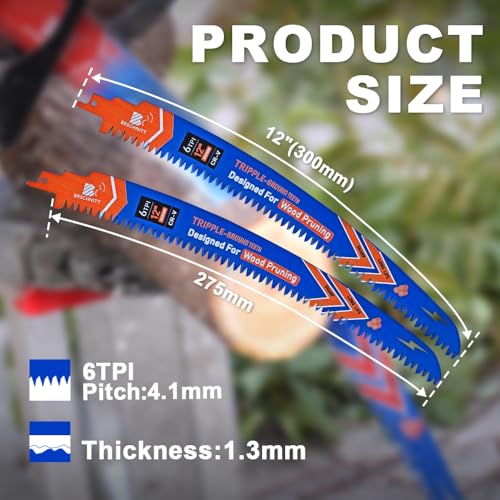 Arc Edge Reciprocating Saw Blades 12inch 6TPI for Pruning 4pcs - size: 12 inch