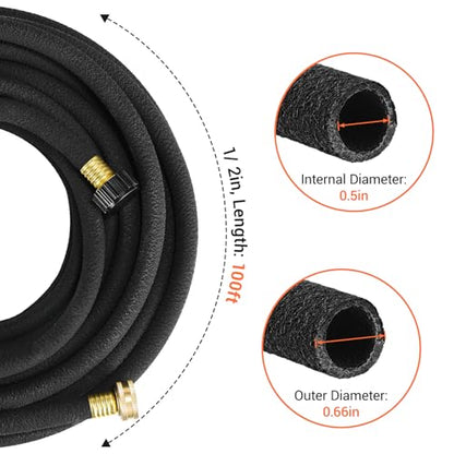 MAMIZO Soaker Hose Kit 100 Ft 1/2" Brass Connectors Heavy Duty Water Saving - size: 100 ft