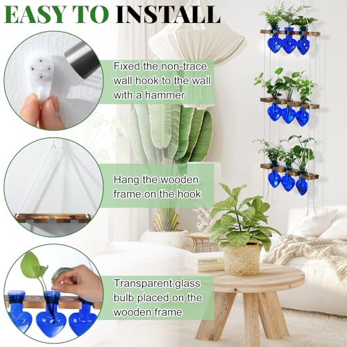 Leinuosen Hanging Plant Propagation Station, Propagation Vases, Blue - color: Blue