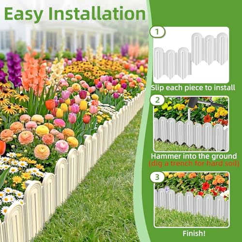 Vashly 20Pcs 20Ft Landscape Edging,6.5 Inch Garden Border with 20 Stakes