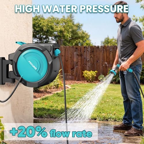5/8" 75FT Retractable Garden Hose Reel - Heavy Duty Automatic Wall Mounted Hose Reel with 2026 Upgraded UV Resistant, 3/4" Brass Fitting, 10 Pattern Nozzle, 180° Swivel&Any Length Lock Slow Retraction - size: 75FT-5/8"