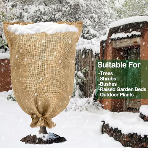 Burlap Fabric Plant Bags 3PCS 32" x 40", Reusable Winter Plant Covers for Freeze Protection, Breathable Frost Resistant Burlap Grow Bags with Drawstring, Heavy Duty Cold Weather Plant Protection - size: 3PCS-32" x 40"