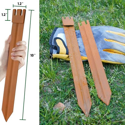 45PCS Brown 10inch Metal Landscape Edging Stakes, No Installation Rustic Heavy Duty Metal Edging Stakes for Landscaping Large Yard/Project - color: Brown-45PCS