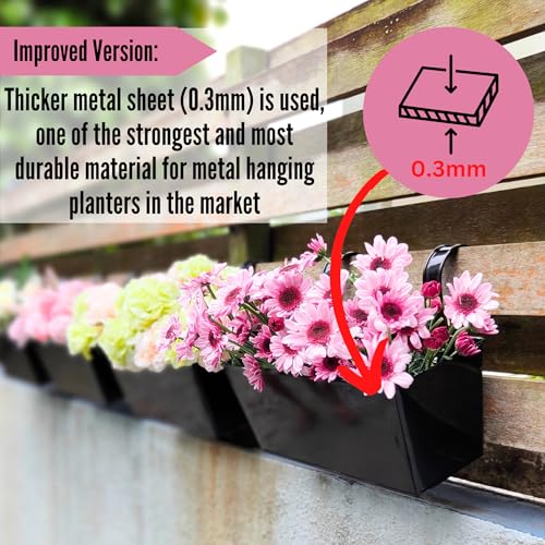 LaLaGreen Hanging Rail Planter (16 in, 5 Pack) Black Metal Deck Fence Pots
