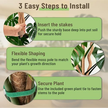 3-in-1 Moss Pole, Bendable 30IN Monstera Plant Support for Indoor-1 Pack