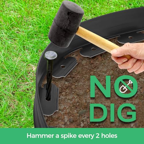 4-Inch x 33 FT Landscape Edging Border with 50 Spikes, No Dig Garden Edging Lawn Border Kit, Plastic Mulch Border Flexible for Garden Flower Beds Lawn Yard Pathway Paver (Black) - color: Black, size: 4 In x 33 FT