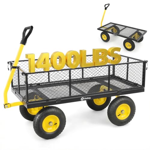 Sekey 7.7 Cu Ft Steel Garden Cart, 1400 lb Capacity, Towable Handle - color: Black, size: 1400LBS