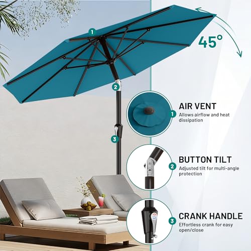 AreShark 9FT Outdoor Patio Umbrella with Tilt and Crank, Lake Blue - color: Lake Blue, size: 9ft