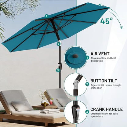 AreShark 9FT Outdoor Patio Umbrella with Tilt and Crank, Lake Blue - color: Lake Blue, size: 9ft