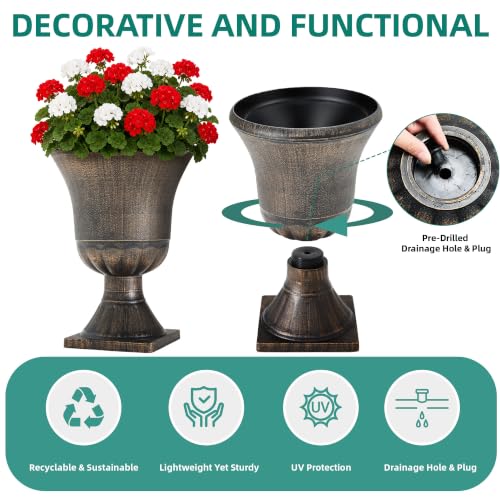 22" Tall Urn Planters Set of 2 Large Flower Pots, Antique Bronze - color: 22"-antique Bronze