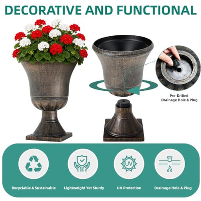 22" Tall Urn Planters Set of 2 Large Flower Pots, Antique Bronze - color: 22"-antique Bronze