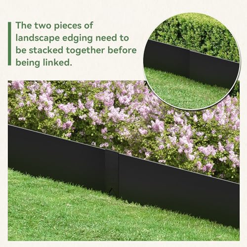 6 PCS 6 Inch Steel Landscape Edging Kit, 40" L x 6" H Galvanized Steel Landscape Lawn Edging Powder for Lawn Yard, Coated Bendable Metal Strips, No-Dig Hammer-in Edging Border w/7Clips - style: 40" L x 6" H,Black