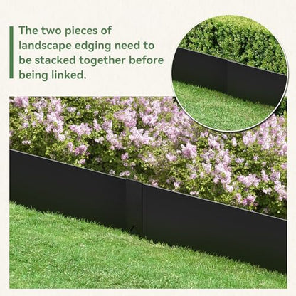 6 PCS 6 Inch Steel Landscape Edging Kit, 40" L x 6" H Galvanized Steel Landscape Lawn Edging Powder for Lawn Yard, Coated Bendable Metal Strips, No-Dig Hammer-in Edging Border w/7Clips - style: 40" L x 6" H,Black