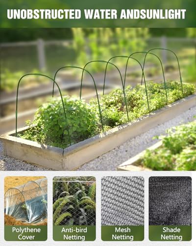 6 Sets Garden Hoops with 10x30 Ft Netting for Raised Beds, 18 Clips - color: Green-10*30ft