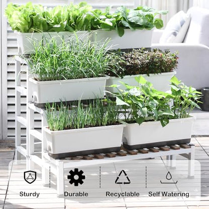 Window Box Planter 4 Packs, 17 Inches Rectangle Flower Pots with Drainage Holes & Trays, Pots for Vegetables, Herbs, Flowers, Garden Windowsill Balcony (White, 17 * 5.1 * 6 inch) - color: White