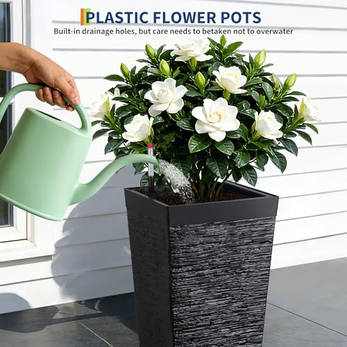 Tall Outdoor Planters Set of 2, 22.5'' Planters for Outdoor Plants - color: Black