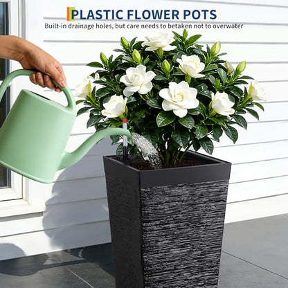 Tall Outdoor Planters Set of 2, 22.5'' Planters for Outdoor Plants - color: Black
