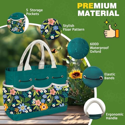 22Pcs Gardening Tools Set for Women Heavy Duty Garden Hand Tools Kit Birthday Gifts for Mom Wife Grandma Beginner Gardening Accessories with Tote Bag/Shovels/Repotting Mat/Plant Labels/Gloves - color: Dark Green