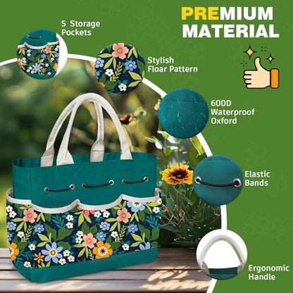 22Pcs Gardening Tools Set for Women Heavy Duty Garden Hand Tools Kit Birthday Gifts for Mom Wife Grandma Beginner Gardening Accessories with Tote Bag/Shovels/Repotting Mat/Plant Labels/Gloves - color: Dark Green