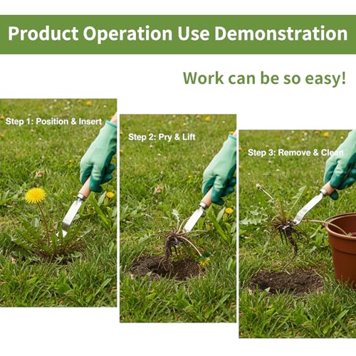 Stainless Steel Weed Puller Tool for Lawn and Garden, Heavy Duty Root Lifter, Leverage Design for Deep Digging and Easy Stand-Up Weeding, Rust-Proof Yard Care Tool