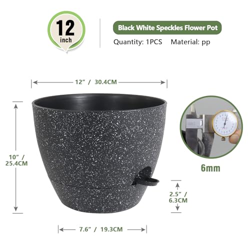 Meowell 12 inch Large Self Watering Pot for Indoor Outdoor Plants - color: Speckled Black, size: 12inch B