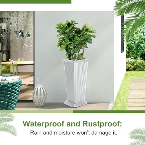 24" Set of 2 Tall Planters for Outdoor Plants, White Striped - color: Stripe White