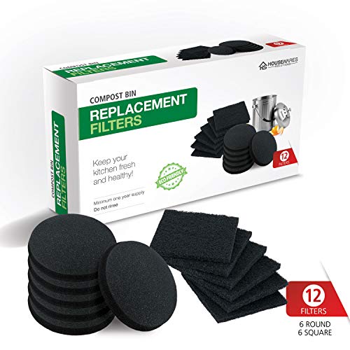 12 Pieces Counter Top Activated Carbon Compost Bin Filters - Extra Thick Indoor Pail Replacement Charcoal Caddy Filters Refill, 0.4" Thickness