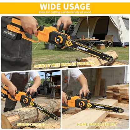 12" Telescoping Codless Chainsaw, 2-in-1 Cordles Pole Saw with 2 x 4.0Ah Batteries, 21V Brushless ChainSaw with 2 Chains & 2 Guide Plates, Tool-Free Tension, for Tree Trimming & Branch Cutting