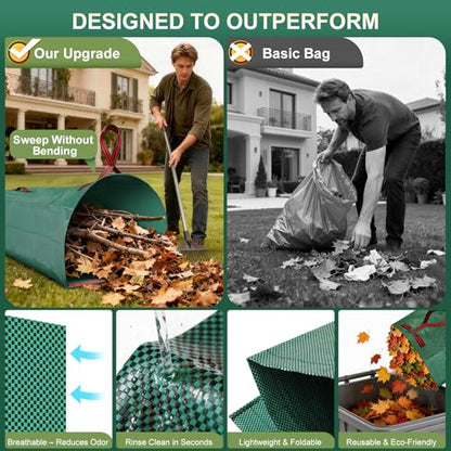 Yard Waste Bags 72 Gal 2-Pack, Reusable No-Bend Dustpan Leaf Bags