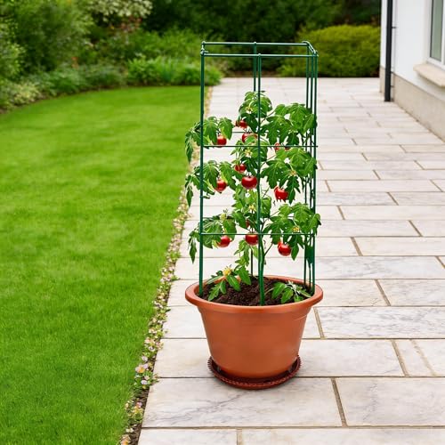 2 Pack 12x39 Inch High Green Folding Square Tomato Cages - size: 39in Sq-Green-2Pack