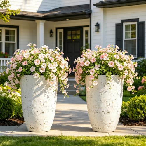 19.5" Tall Resin Planters Set of 2, Faux Birch Bark, White - color: 19.5"h-faux Birch Bark