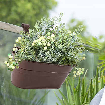 HowRU Metal Iron Flower Pots for Railing Fence Hanging Bucket Pots(5 Pcs) and Hanging Flower Pots Metal Iron Bucket Planter(10 Pcs) (Bronze) - color: Bronze