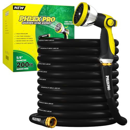 200 FT Heavy Duty Garden Hose, 5/8 in Rubber Water Hose, Black - size: 200FT-Black